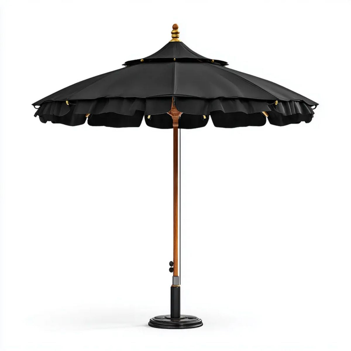 Okrągły parasol ogrodowy z poliestru i drewna, czarny Ø300 cm, wys. 250 cm