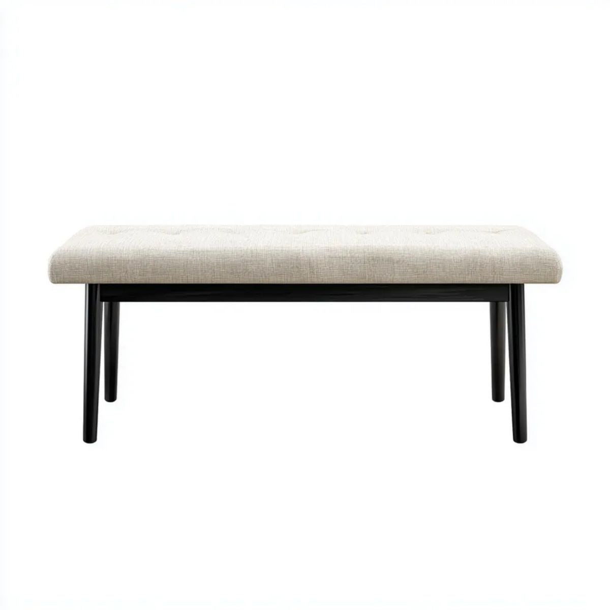 Beżowa ławka tapicerowana z poliestru na czarnych metalowych nogach 100 x 35 x 45 cm