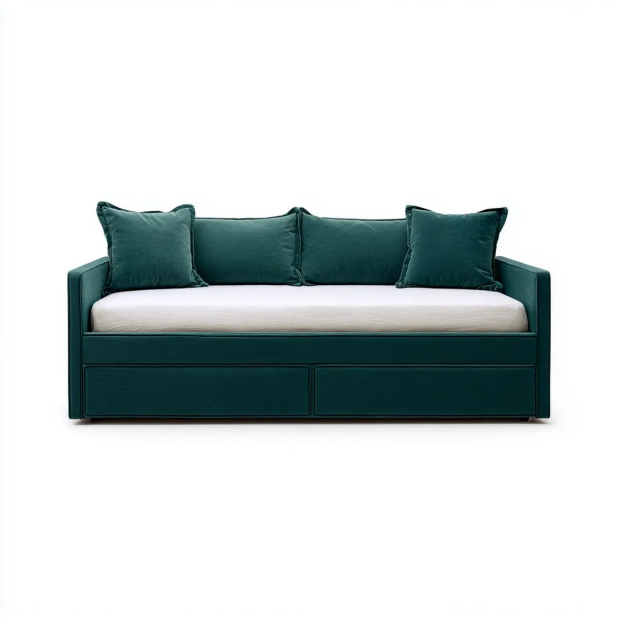Tapicerowana sofa rozkładana z 2 szufladami, ciemnozielona/biała, 210 x 100 x 85 cm