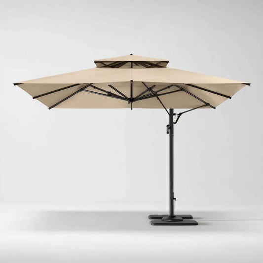 Boczny parasol ogrodowy z metalowym stelażem, beżowo-czarny, 300 x 300 x 250 cm