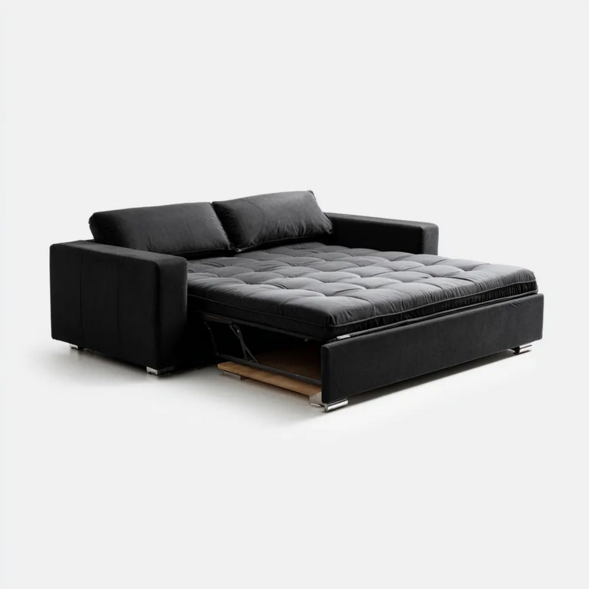 Czarna dwuosobowa sofa rozkładana z tapicerką tkaninową, 205 × 95 × 85 cm