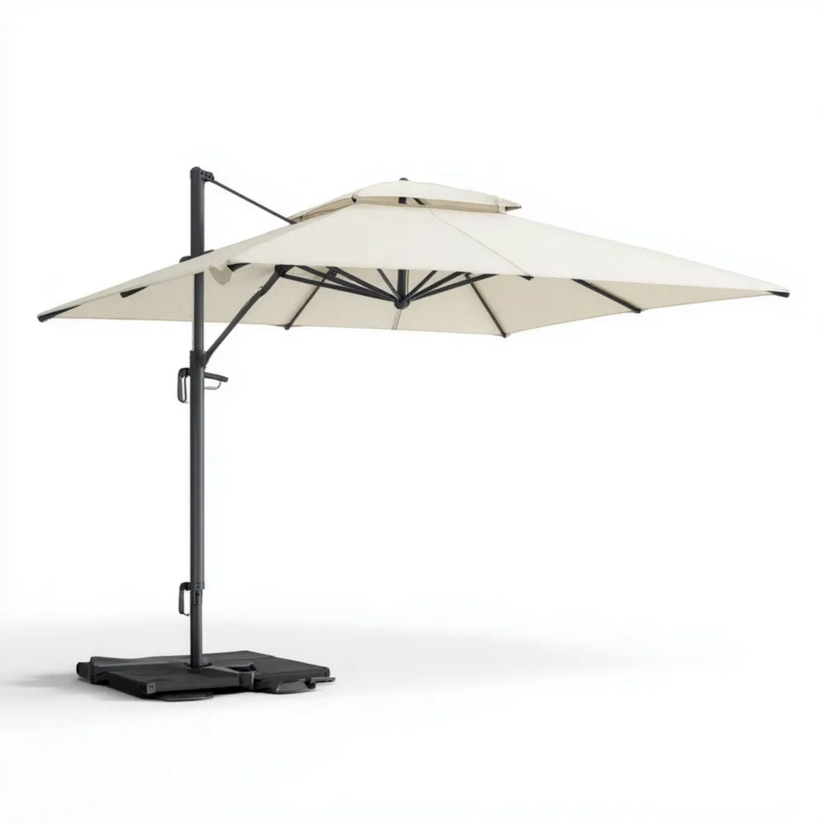 Boczny parasol ogrodowy aluminiowy z poliestrową czaszą 400 x 300 cm kremowo-czarny z podstawą
