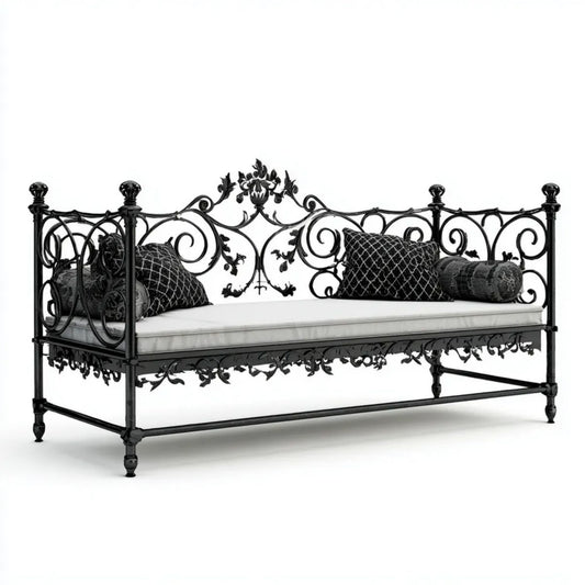 Metalowa sofa łóżko dzienne ze stali, czarna, 209 × 97 × 110 cm