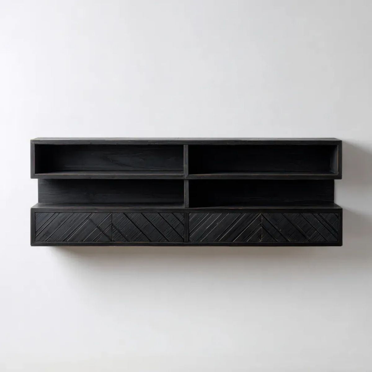 Wisząca szafka RTV czarna z płyty MDF 180 × 40 × 45 cm