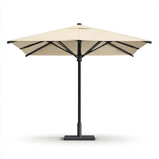 Centralny parasol ogrodowy z poliestru i stali 300 × 300 × 250 cm, beżowo-czarny